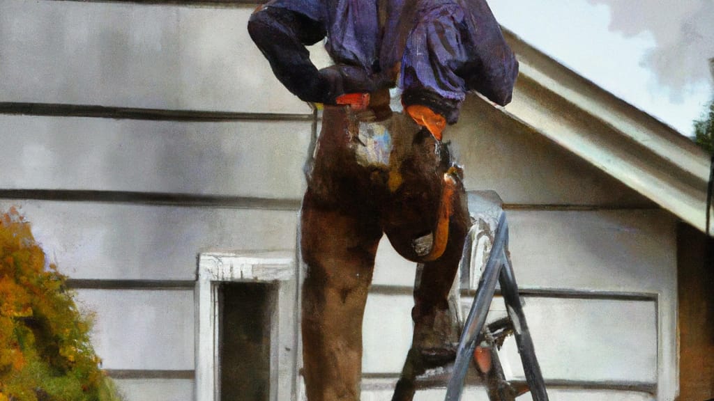 Man climbing ladder on Springfield, Oregon home to replace roof