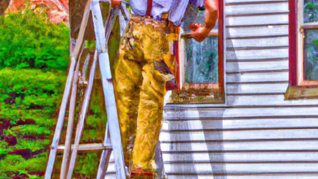 Man climbing ladder on Standish, Maine home to replace roof