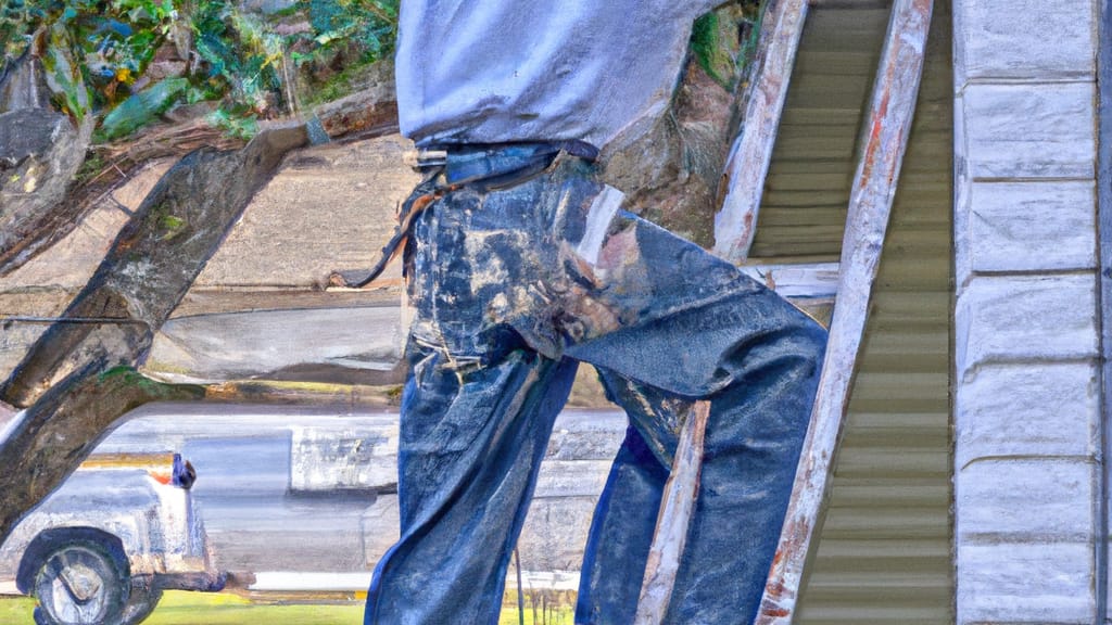 Man climbing ladder on Statesboro, Georgia home to replace roof