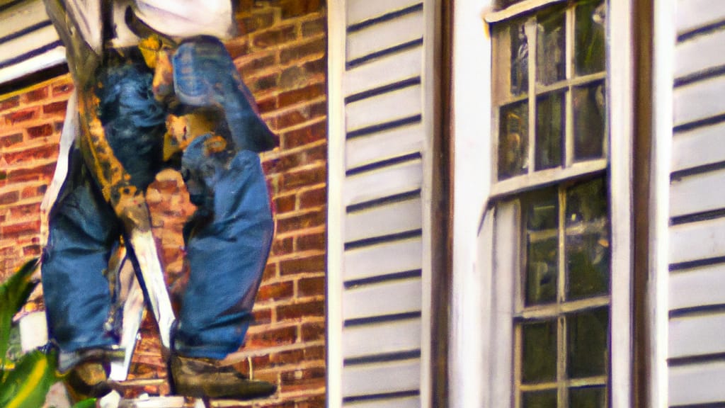 Man climbing ladder on Statesville, North Carolina home to replace roof