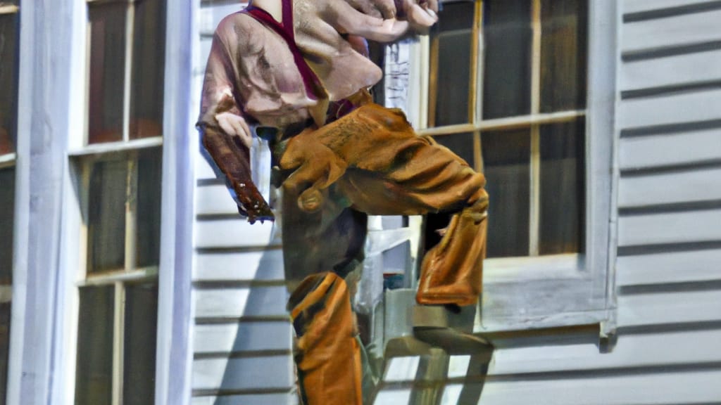 Man climbing ladder on Staunton, Virginia home to replace roof