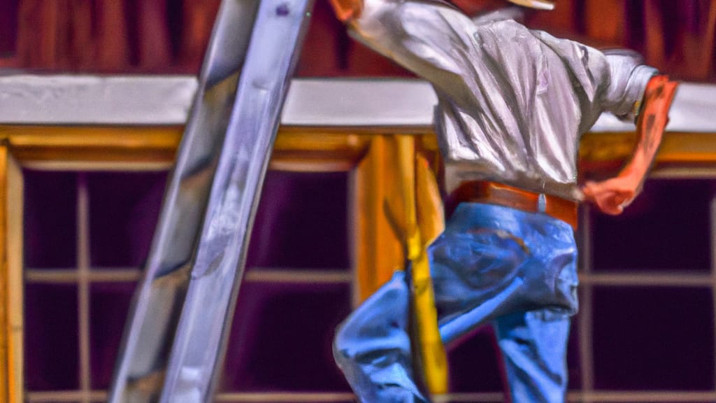Man climbing ladder on Steamboat Springs, Colorado home to replace roof