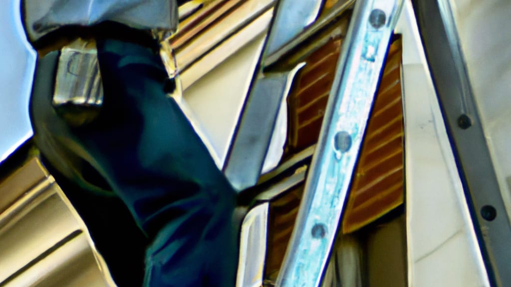 Man climbing ladder on Stockton, California home to replace roof
