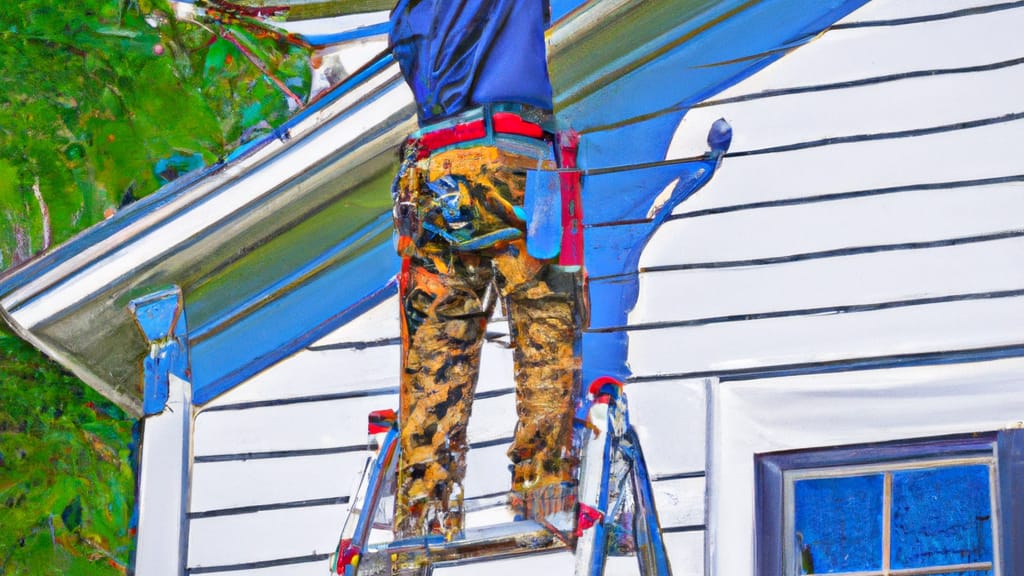 Man climbing ladder on Stratford, New Jersey home to replace roof