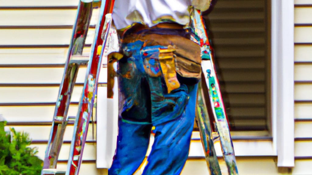 Man climbing ladder on Streamwood, Illinois home to replace roof