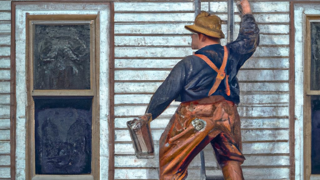 Man climbing ladder on Streator, Illinois home to replace roof