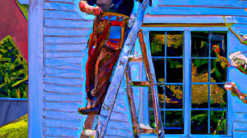 Man climbing ladder on Suffield, Connecticut home to replace roof