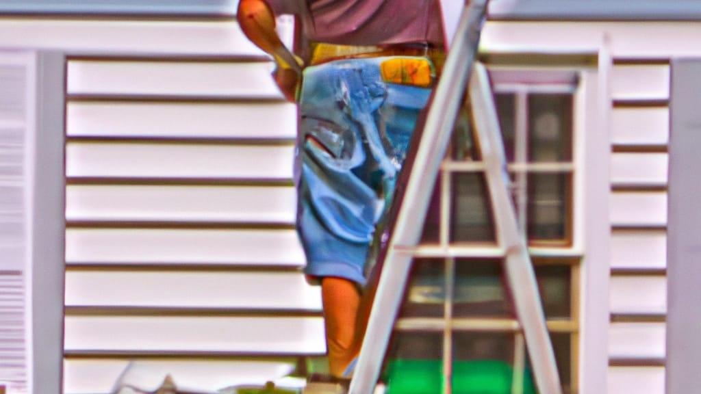 Man climbing ladder on Suffolk, Virginia home to replace roof