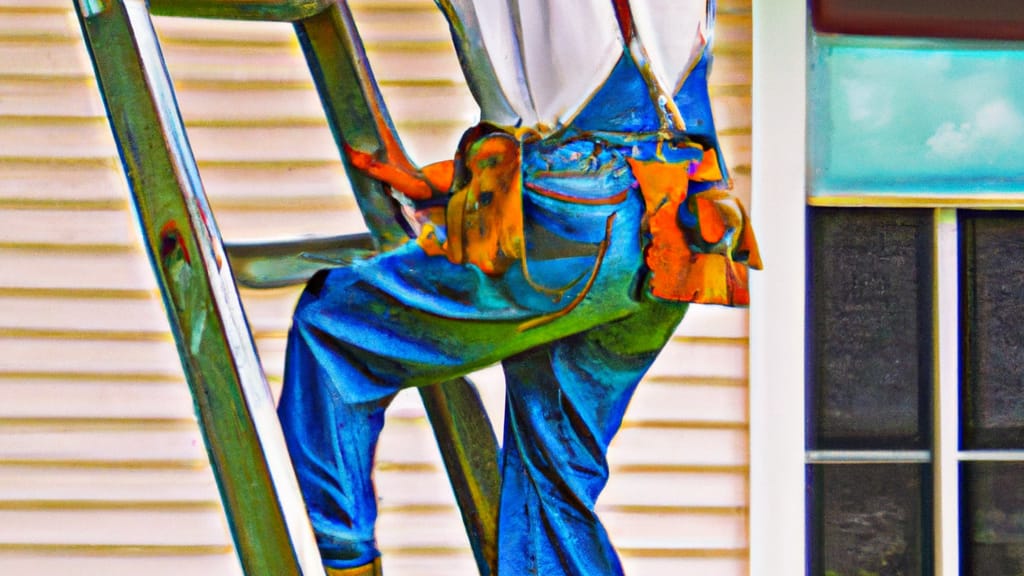 Man climbing ladder on Sugar Land, Texas home to replace roof