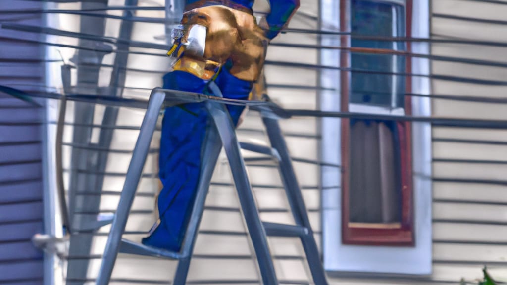 Man climbing ladder on Summit, New Jersey home to replace roof