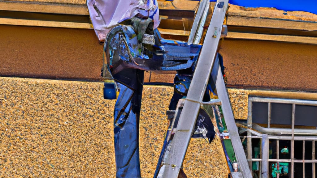 Man climbing ladder on Sun City West, Arizona home to replace roof