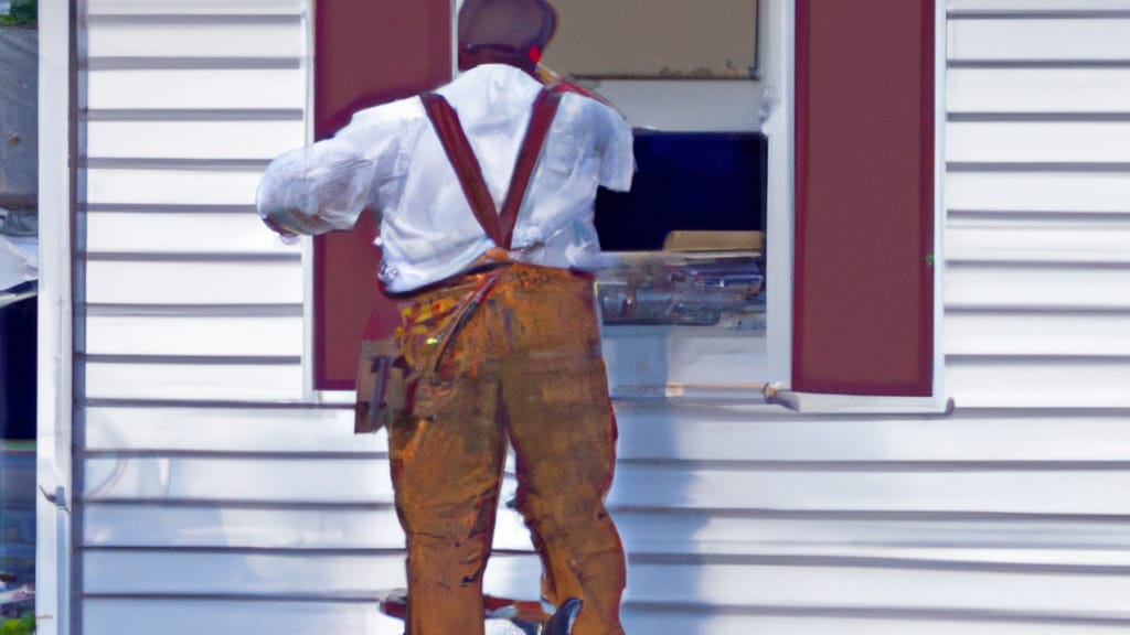 Man climbing ladder on Superior, Wisconsin home to replace roof