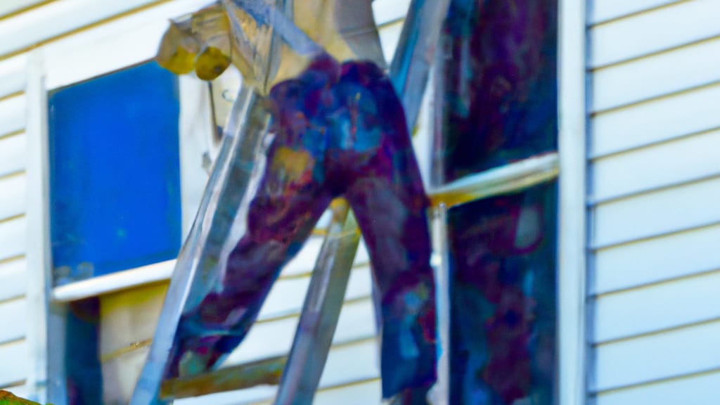 Man climbing ladder on Sutherlin, Oregon home to replace roof