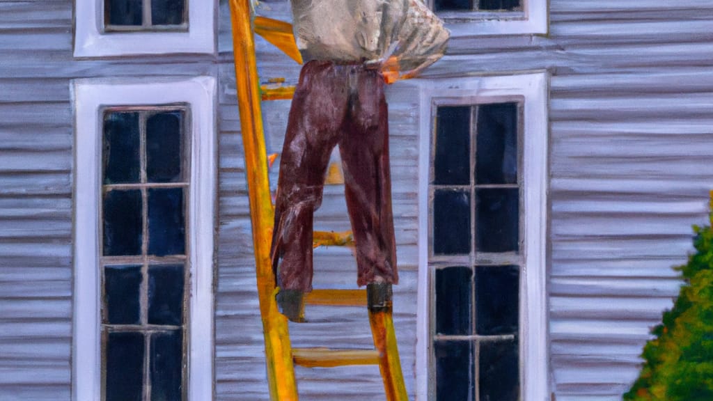 Man climbing ladder on Swanzey, New Hampshire home to replace roof