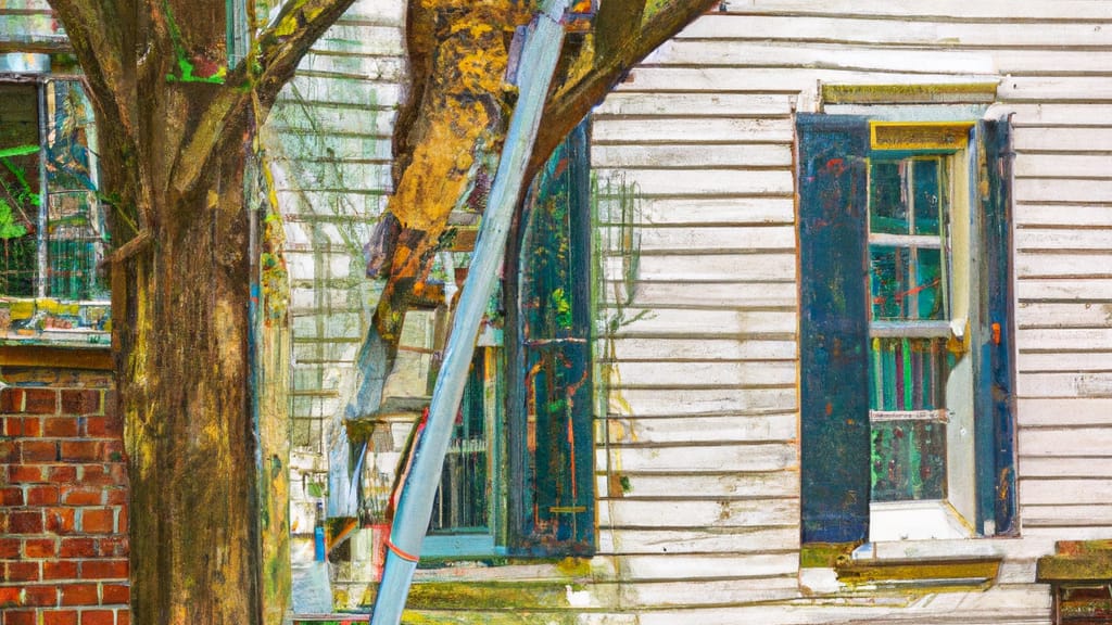 Man climbing ladder on Swarthmore, Pennsylvania home to replace roof