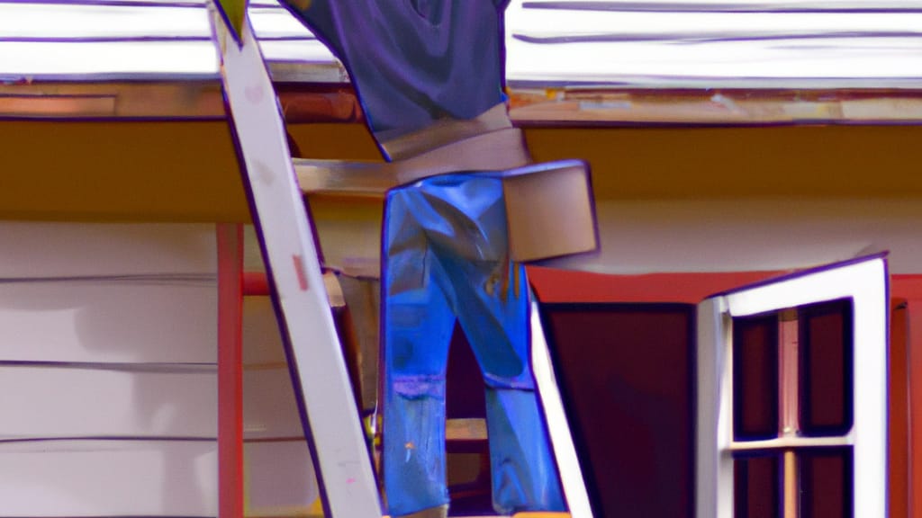 Man climbing ladder on Sweet Home, Oregon home to replace roof