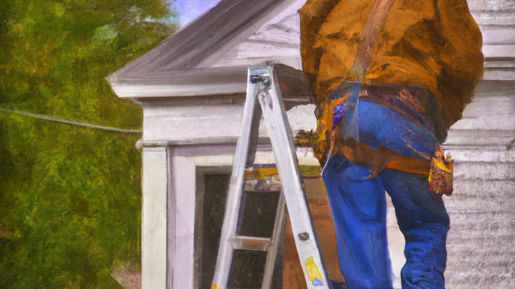 Man climbing ladder on Sycamore, Illinois home to replace roof