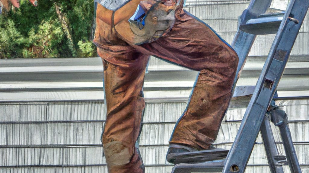 Man climbing ladder on Syosset, New York home to replace roof