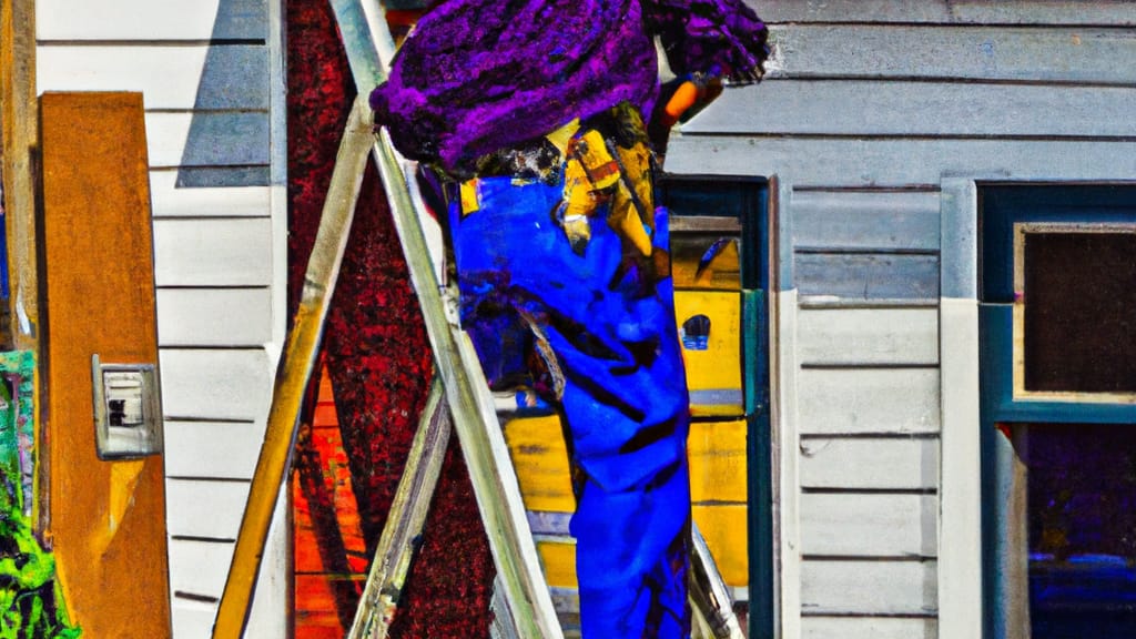 Man climbing ladder on Tacoma, Washington home to replace roof