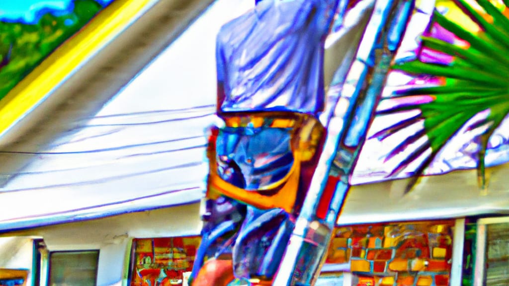 Man climbing ladder on Tampa, Florida home to replace roof