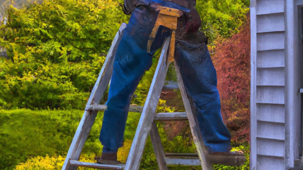Man climbing ladder on Tappan, New York home to replace roof