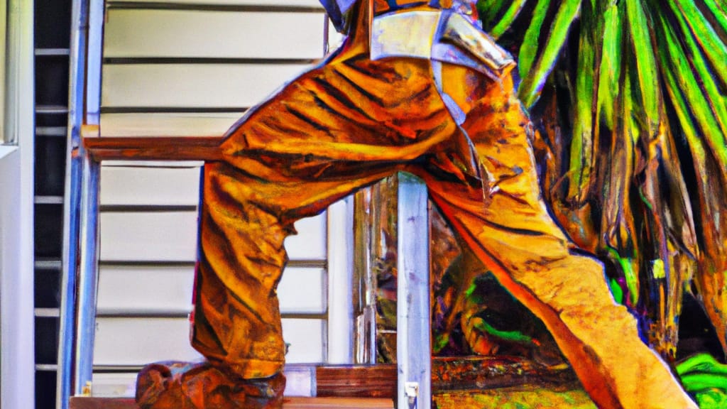 Man climbing ladder on Tavares, Florida home to replace roof