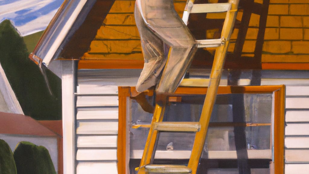 Man climbing ladder on Taylor, Pennsylvania home to replace roof