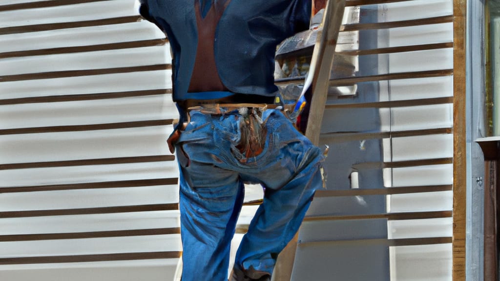 Man climbing ladder on Taylorville, Illinois home to replace roof