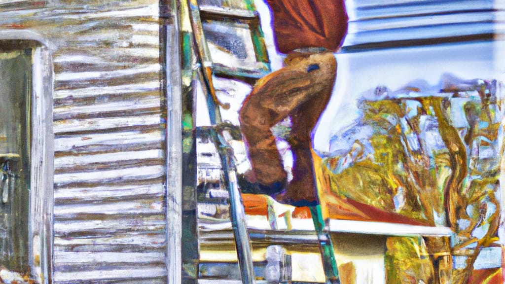 Man climbing ladder on Tecumseh, Oklahoma home to replace roof