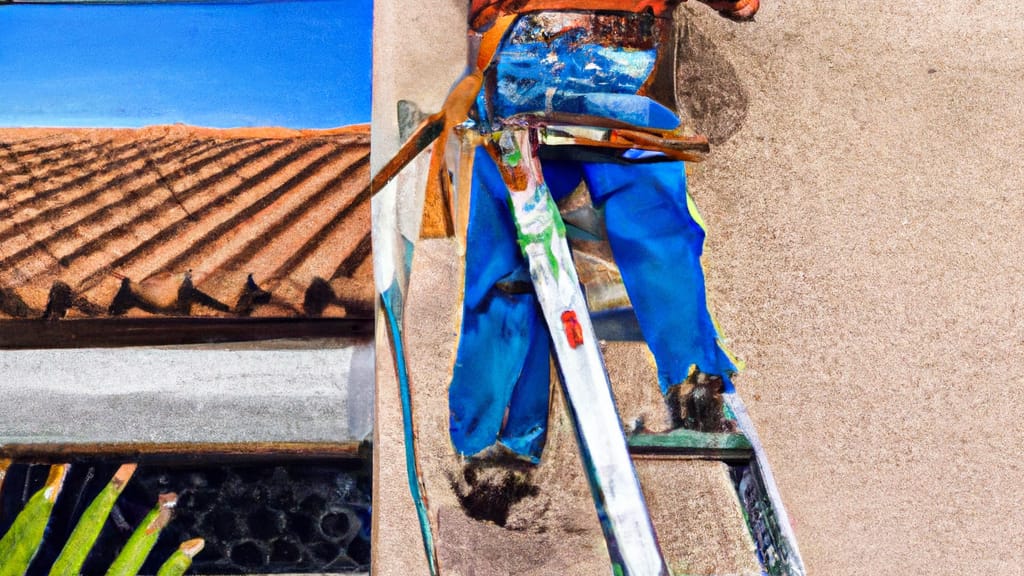 Man climbing ladder on Tempe, Arizona home to replace roof