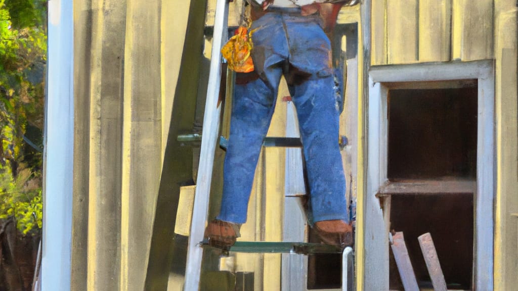 Man climbing ladder on Templeton, California home to replace roof