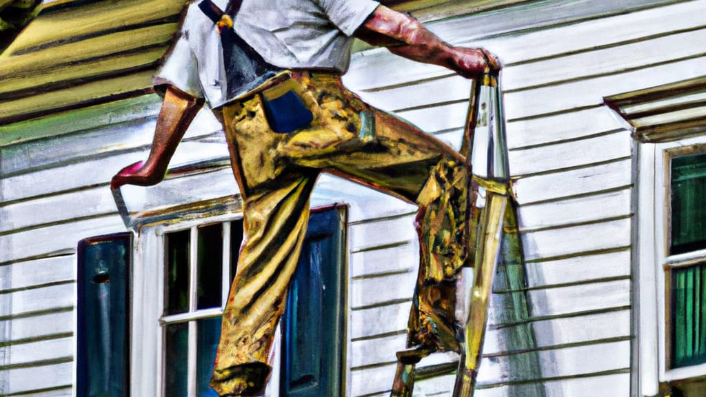 Man climbing ladder on Thomasville, North Carolina home to replace roof