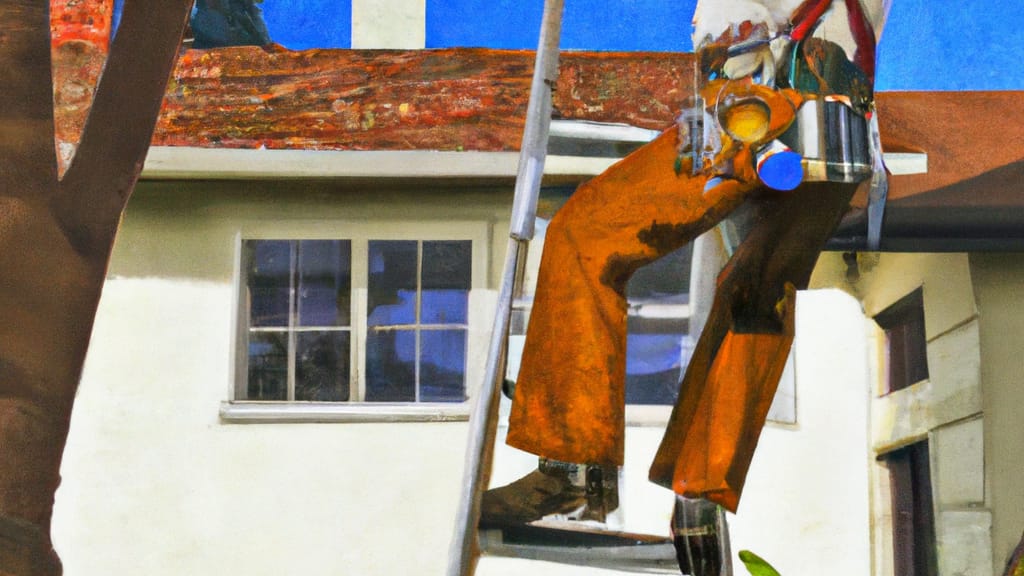 Man climbing ladder on Thousand Oaks, California home to replace roof