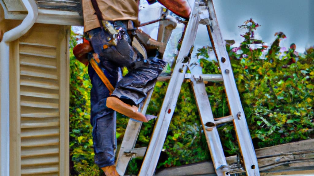 Man climbing ladder on Tinley Park, Illinois home to replace roof