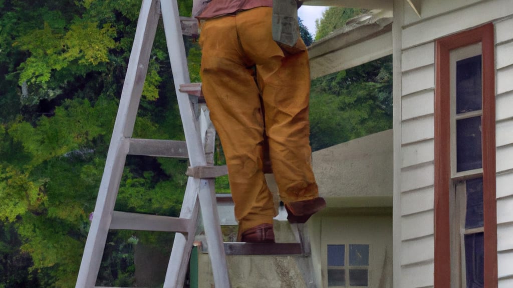 Man climbing ladder on Tomah, Wisconsin home to replace roof