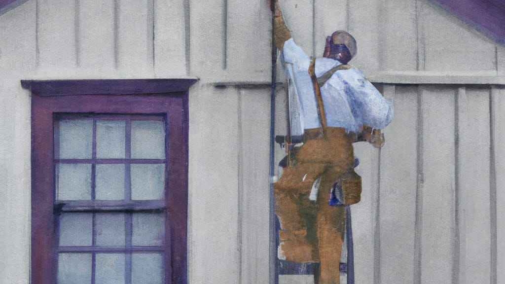 Man climbing ladder on Truckee, California home to replace roof
