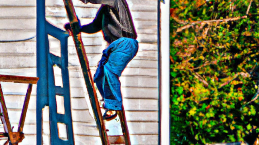 Man climbing ladder on Trumann, Arkansas home to replace roof