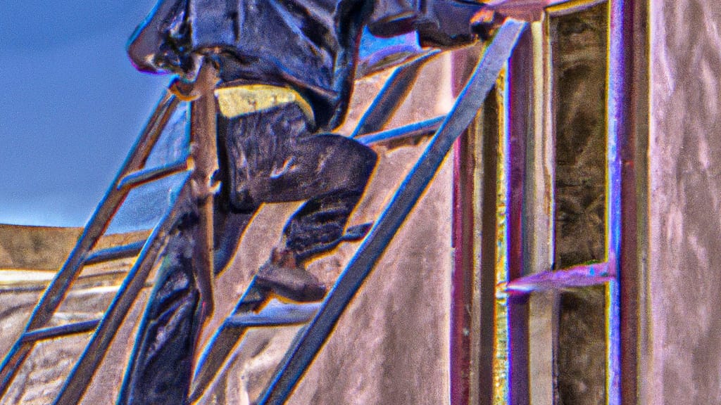 Man climbing ladder on Truth Or Consequences, New Mexico home to replace roof