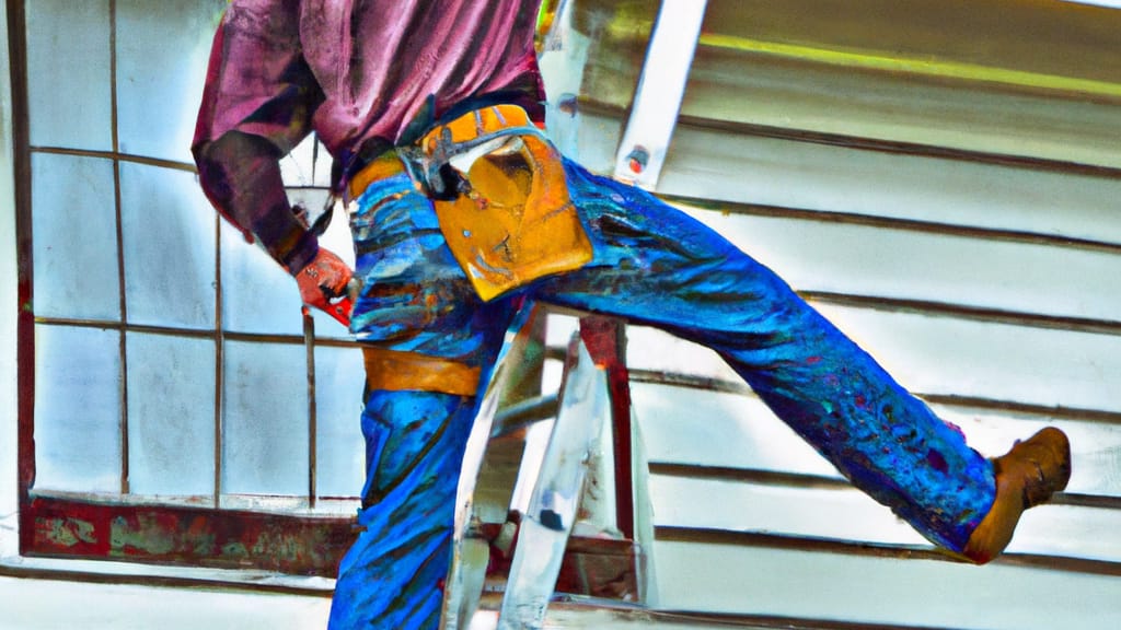 Man climbing ladder on Tualatin, Oregon home to replace roof