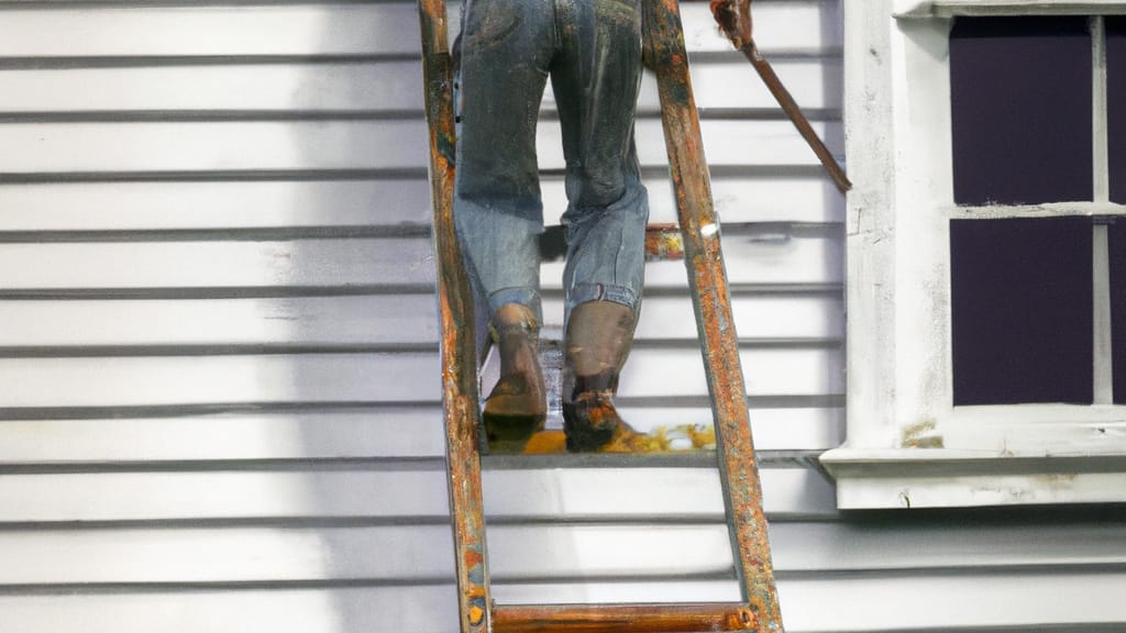 Man climbing ladder on Turner, Maine home to replace roof