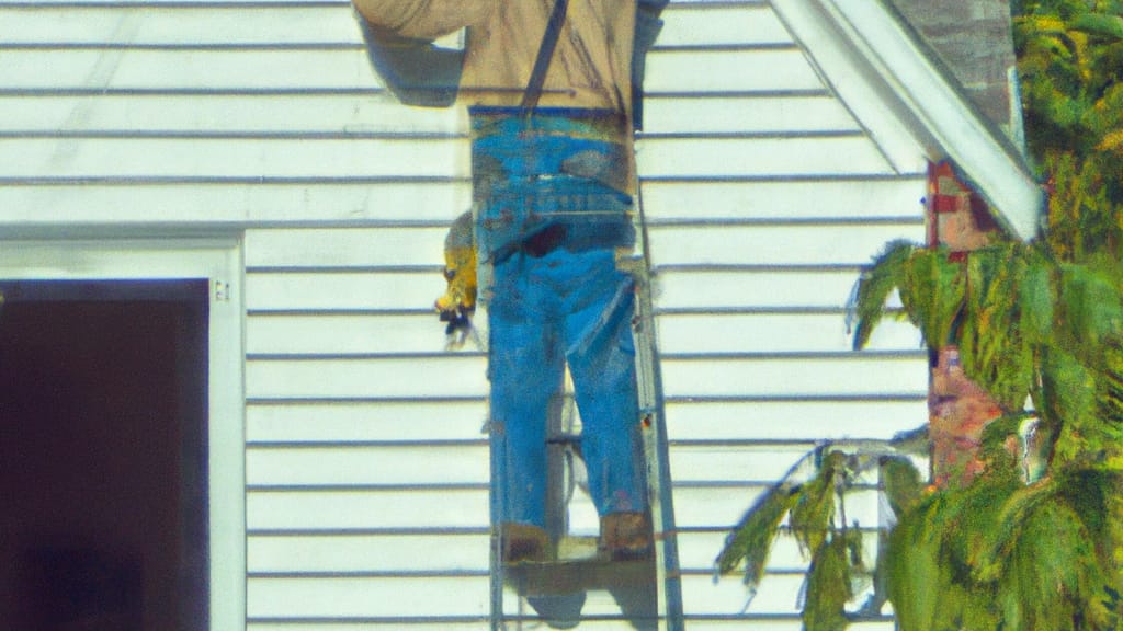 Man climbing ladder on Uhrichsville, Ohio home to replace roof