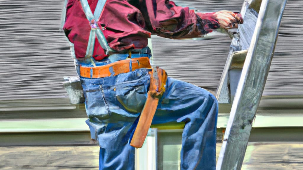 Man climbing ladder on Urbandale, Iowa home to replace roof