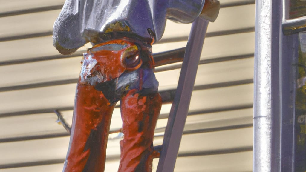 Man climbing ladder on Utica, New York home to replace roof