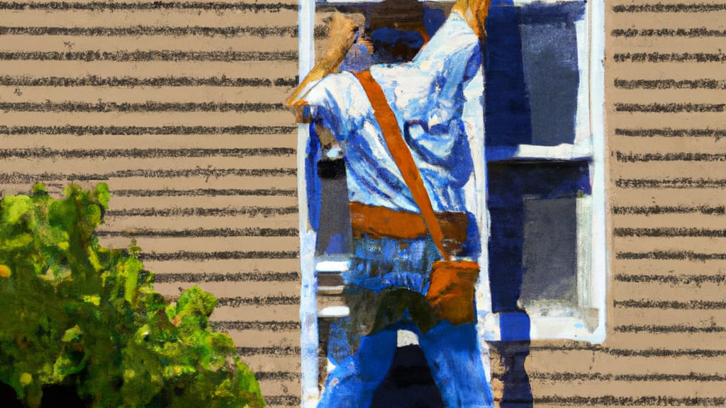 Man climbing ladder on Vallejo, California home to replace roof