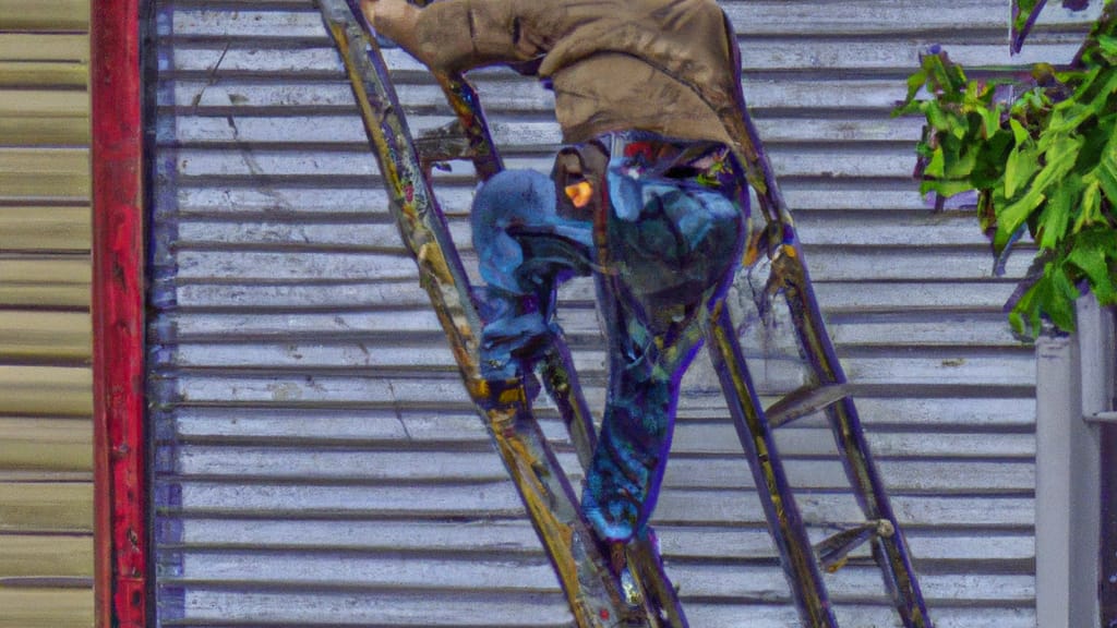 Man climbing ladder on Vermilion, Ohio home to replace roof