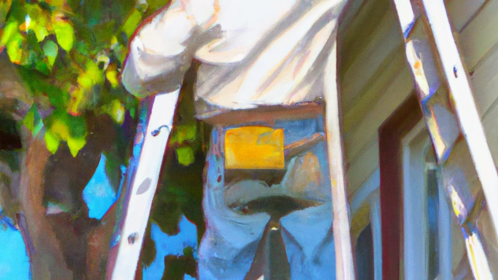 Man climbing ladder on Villa Park, California home to replace roof