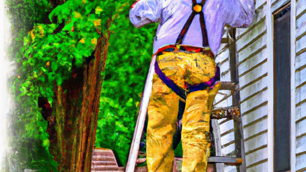 Man climbing ladder on Villa Rica, Georgia home to replace roof