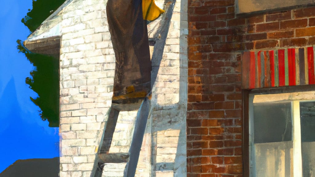 Man climbing ladder on Vincennes, Indiana home to replace roof