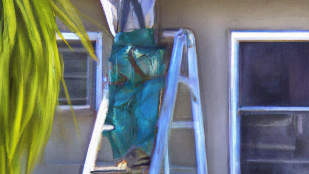 Man climbing ladder on Visalia, California home to replace roof