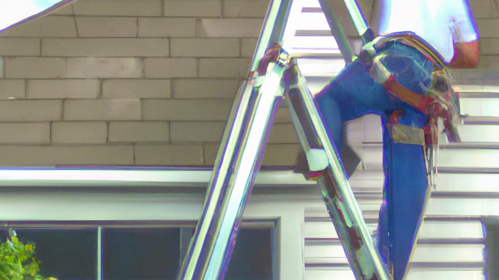 Man climbing ladder on Voorhees, New Jersey home to replace roof